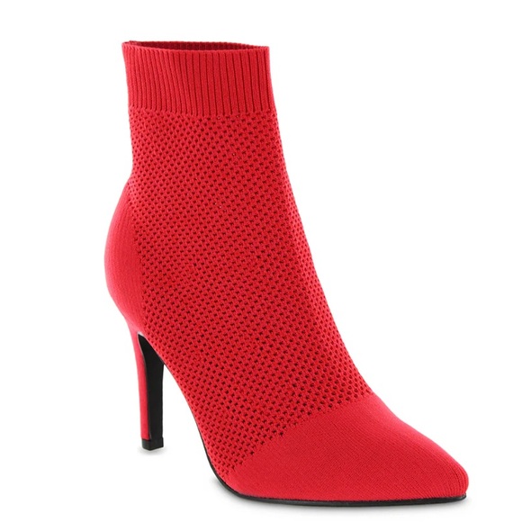 Mia, McKinley perforated, red knit, sock booties - Picture 2 of 14